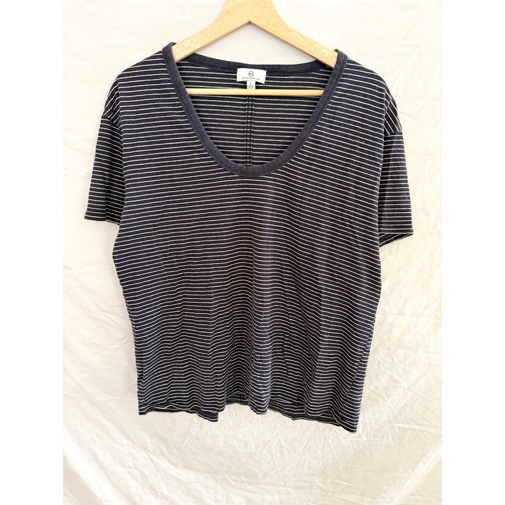 AG Adriano Goldschmied Henson T-Shirt Womens Navy Striped Scoop Neck Large